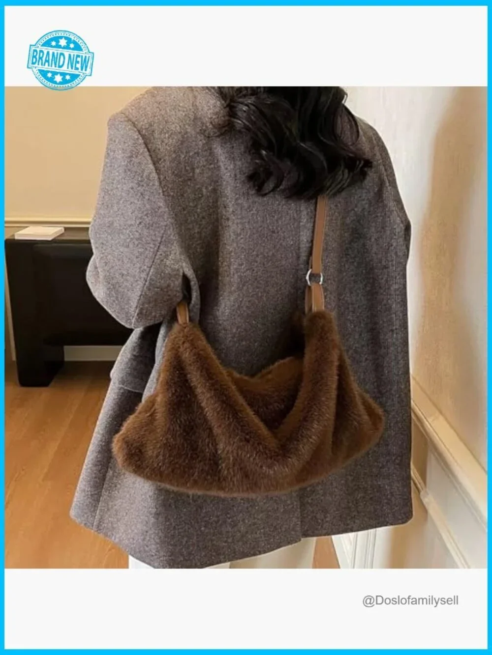 Fluffy Faux Fur Hobo Bag Cozy Winter Tote Shoulder Crossbody Handbag